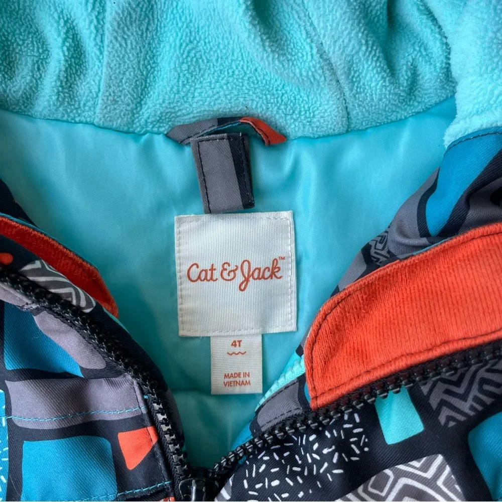 Cat & Jack Boys Hooded Coat Size 4T Turquoise Orange Black Winter Jacket